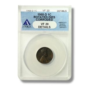 USA - Mint Error - Lincoln Cent - Rotated Dies - 1968D - ANACS - VF-20 Details - Corroded