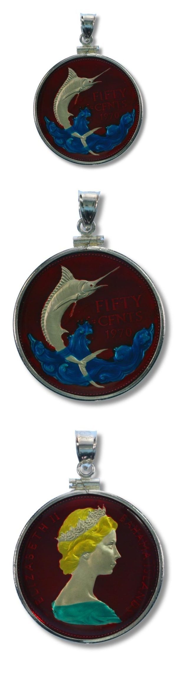 Bahamas - Enameled Jewelry - Coin Pendant - Blue Marlin - 50