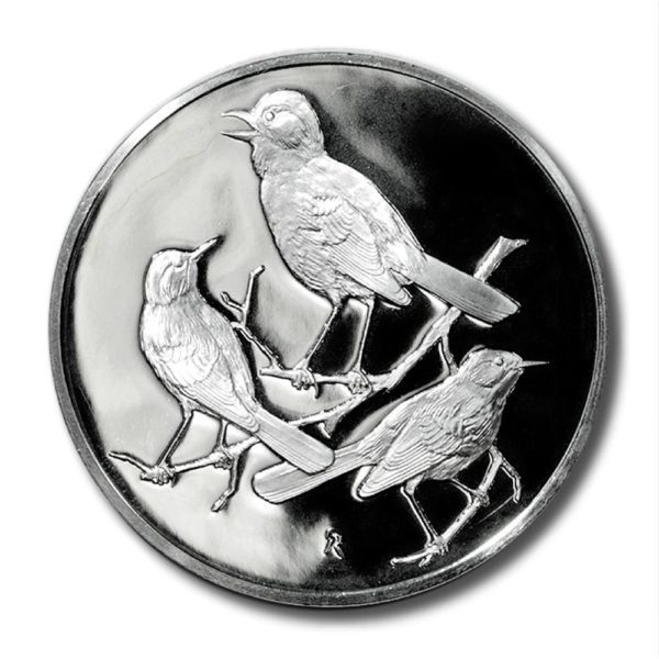 Franklin Mint 51mm Medal - Roberts Birds - 1971 Nightingales - Proof - Almost 2oz Pure Silver