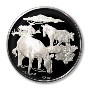 Franklin Mint- East African Wild Life Society-Grey's Zebras-1971-2 Oz-Proof Silver Medallion
