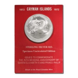 Cayman Islands-25th Anniversary Commemorative-$25-1972 -Sterling Silver Coin-KM9 -RCM Card