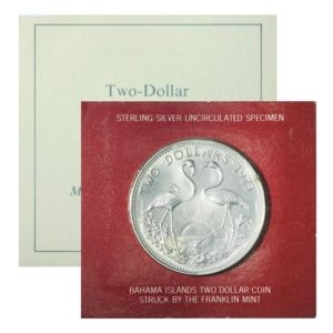 Bahamas - Two Flamingos - Two Dollars - 1973 Franklin Mint - Silver UNC - KM 23