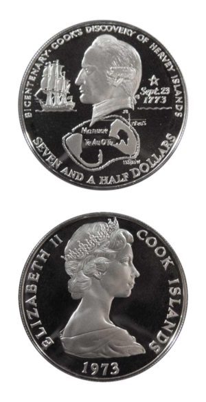Cook Islands-Cook's Discovery Of Hervey Islands-1973-Seven And A Half Dollars-Proof Silver