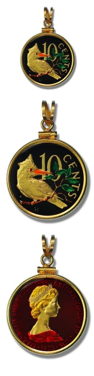 British Virgin Islands - Enameled Jewelry - Coin Pendant - Kingfisher - 10