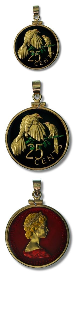 British Virgin Islands-Enameled Jewelry-Coin Pendant-Mangrove Cuckoos-25