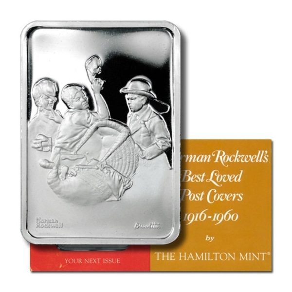 Hamilton Mint-Norman Rockwell-Best Loved Post Covers-1976 -First Post Cover-1 Oz Silver
