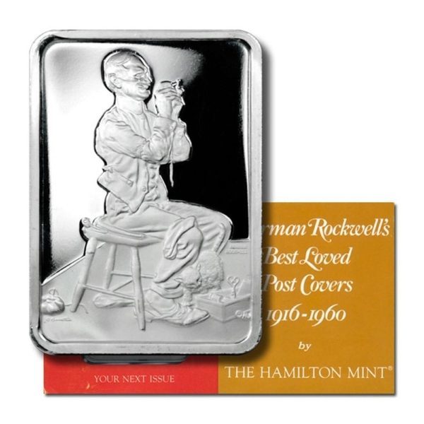 Hamilton Mint-Norman Rockwell-Best Loved Post Covers-1976 -Man Threading a Needle-Silver