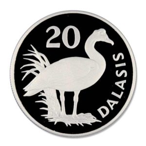 WWF - Gambia - Spur - Winged Goose - 20 Dalasis - 1977 - Proof Silver Crown