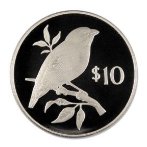 WWF- Fiji - Pink - Billed Parrot Finch - $10 - 1978 - Proof Silver Crown
