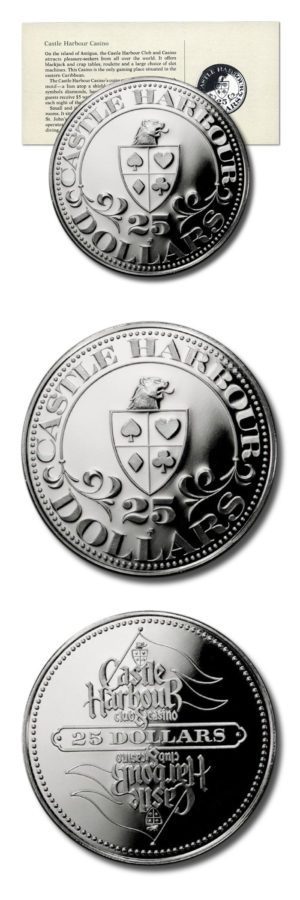 Gaming Token - Castle Harbour Casino - Antigua - $25 - 1979 - Proof Sterling Silver
