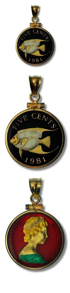 Bermuda - Enameled Jewelry - Coin Pendant - Queen Angelfish - 5