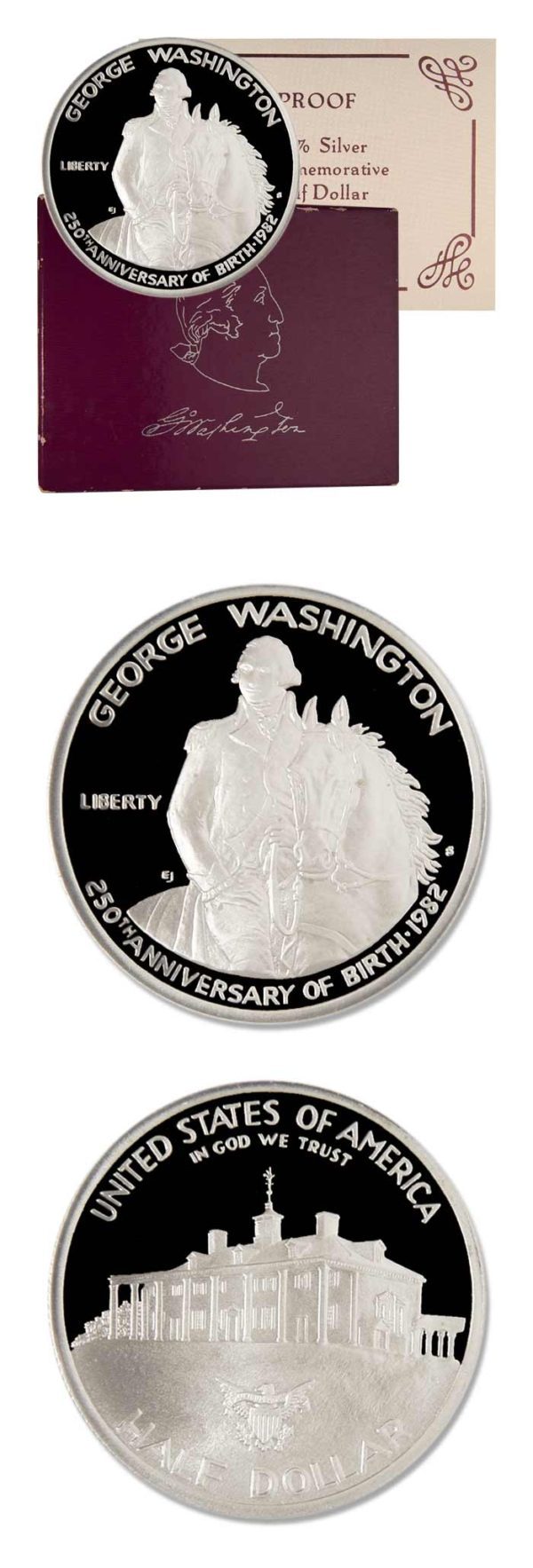 USA - George Washington Commemorative Proof Silver Half Dollar - 1982 - US Mint Box & COA