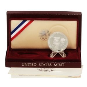 Los Angeles XXIII Olympic Commemorative Proof Silver Dollar Mint Box and COA