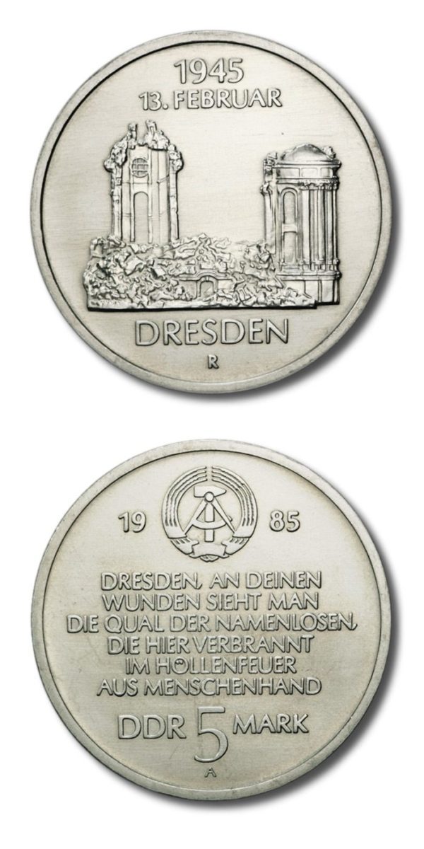 German Dem Republic - E Germany - Restoration of Dresden Women's Church - 5 Mark - 1985A - BU