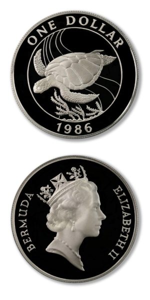 Bermuda - WWF - Sea Turtle - $1 - 1986 - Proof Silver Crown - KM-49a