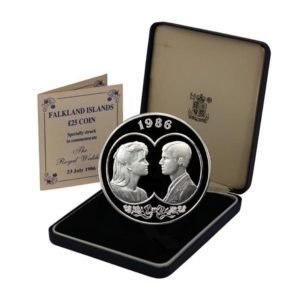 Falkland Islands-Royal Wedding-25 Pounds-1986-Proof Siver Crown-Mint Issued Case & COA