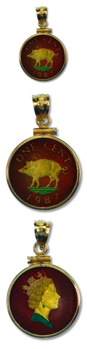 Bermuda - Enameled Jewelry - Coin Pendant - Wild Boar - 1