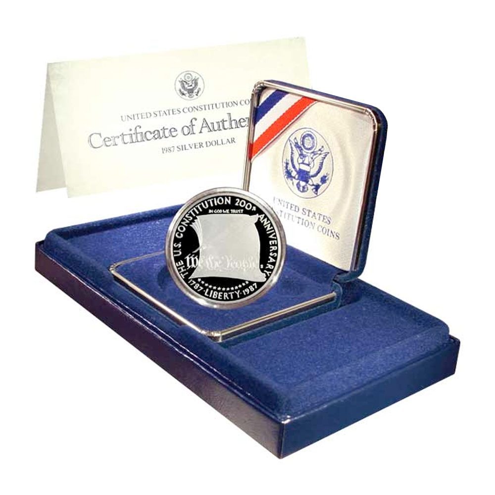 1987 Constitution Commemorative Silver Dollar Proof U.S Mint with Box &  COA 