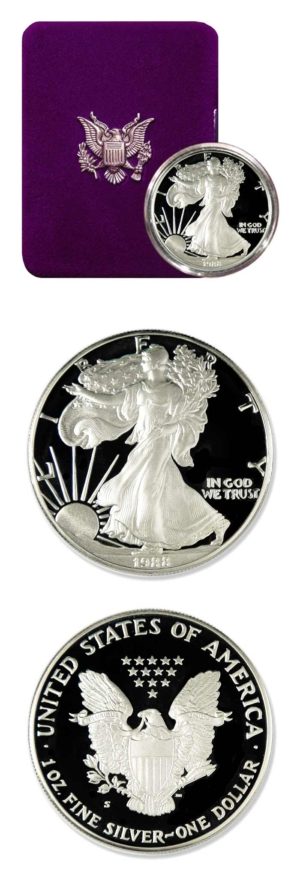 USA - American Eagle - One Ounce Proof Silver Bullion Coin - 1988-S - with Box & COA