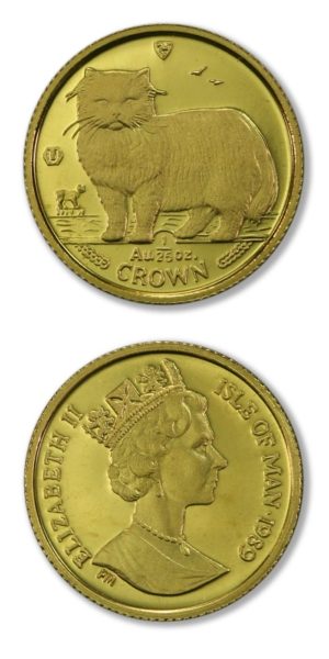 Isle of Man Cat Coins- Persian Cat - 1 Crown - 1989 - 1/25th Ounce Gold  - Proof