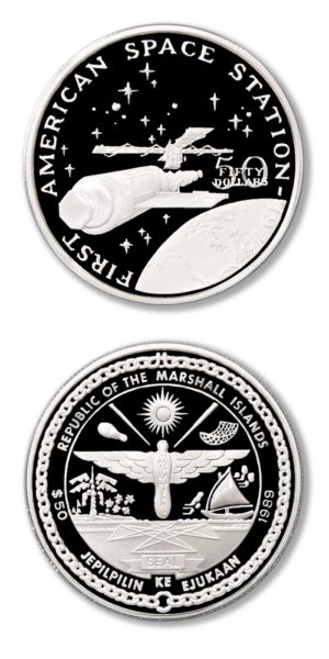 Marshall Islands - First American Space Station - $50 - 1989 - Proof Silver Crown