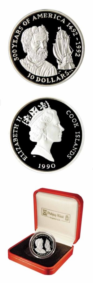 Cook Islands - 500 Years Of America - 1990 - 10 Dollars - Proof Silver Crown