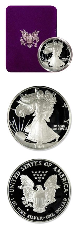 USA - American Eagle - One Ounce Proof Silver Bullion Coin - 1990-S - with Box & COA