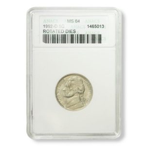 USA - Mint Error - Jefferson Nickel - Rotated Dies - 1992D - ANACS - MS-64