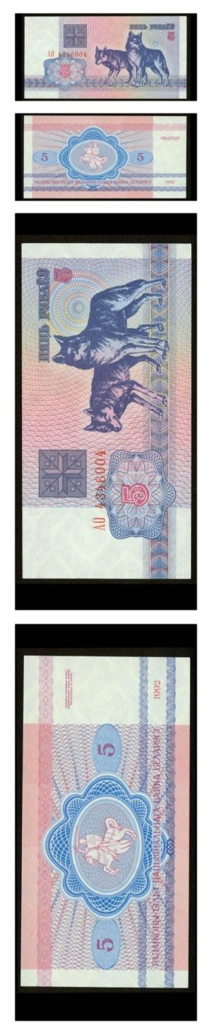 Belarus - Wolves - 5 Rublei - 1992 - Pick 4 - Crisp Uncirculated Banknote
