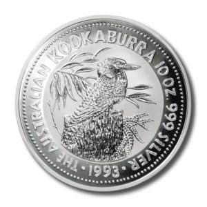 Australia - Kookaburra - Ten Dollars - 1993  - 10 Ounces .999 Fine Silver Crown - KM-228
