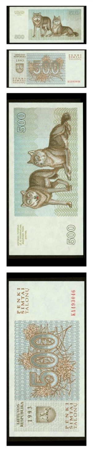 Lithuania - Wolves - 500 Tolanu - 1993 - Pick 46 - Crisp Uncirculated Banknote