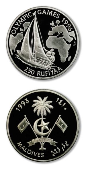 Maldives - Olympics - Sailing - 1993 - 250 Rufiyaa - Proof Silver Crown