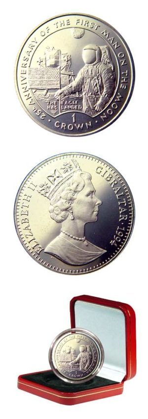 Gibraltar - 1994 - 25th Anniversary - First Man On The Moon - 1994 - Uncirculated Crown - Case