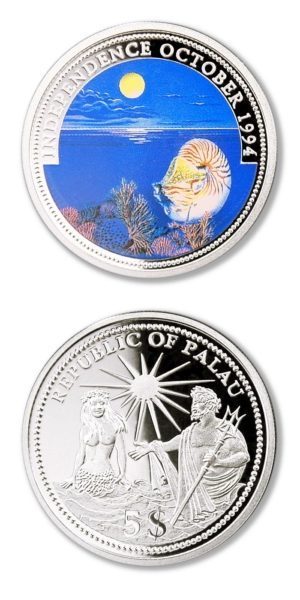 Palau - Independence - Nautilus - $5 - Proof Silver Crown - 1994 - Survivor Island