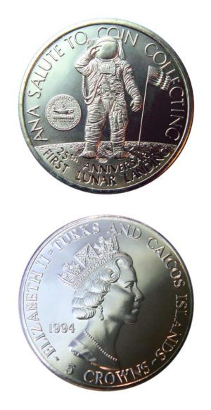 Turks & Caicos Islands - ANA Salute to Coin Collecting - First Lunar Landing - 5 Crowns - 1994 - BU