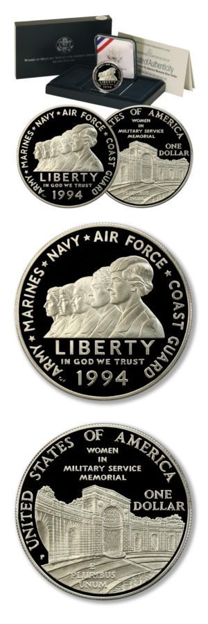 USA - Women in Military Service - $1 - 1994 - Proof Silver Crown - Box & COA