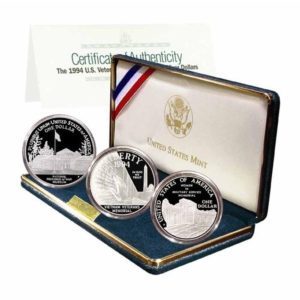 USA - Veterans Commemorative - 3 Coins - 1994 - Proof Silver Dollars - Mint Box & COA