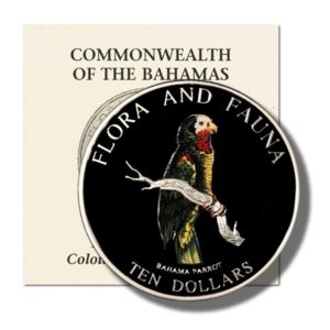 Bahamas - Parrot - $10 - 1995  - 5 Ounce Proof Colored Silver Crown - KM-167 - Mintage 2