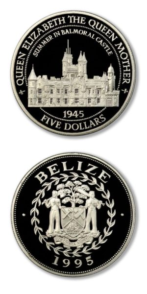 Belize - Queen Mother - Summer in Balmoral Castle - 5 Dollars - 1995 - Proof Silver Crown