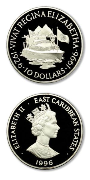 East Caribbean States - Elizabeth II's Royal Visit - 10 Dollars - 1996 - Proof Silver Crown