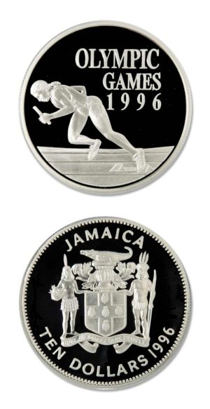 Jamaica - XXVI Olympics - Relay Runner - 1996 - $10 - Proof Silver Crown