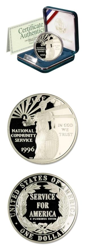 National Community Service Commemorative - 1996 - Proof Silver Dollar - US Mint Box & COA