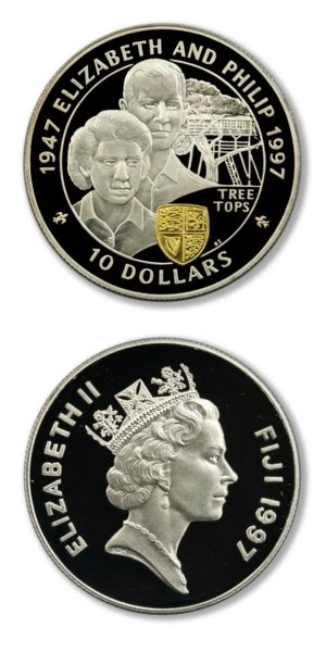 Fiji - Queen Elizabeth II Golden Jubilee - Treehouse - $10 - 1997 - Proof Silver Crown - KM-87