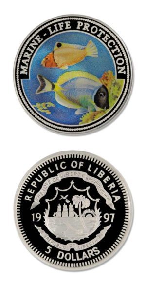 Liberia-Marine Life Protection-Coral Reef Marine Life-1997-$5.00-Colored Proof Crown
