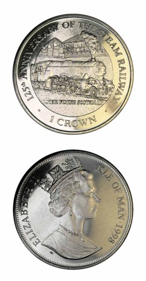 Isle of Man - Railroad Coin -  The Flying Scotsman - One Crown - 1998  - Brilliant Uncirculated