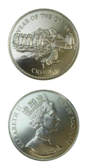 Isle of Man - Year of the Ocean - Seals & Penguins - 1998 - One Crown - Brilliant Uncirculated