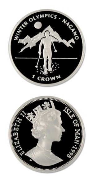 Isle Of Man - XVIII Winter Olympics - Cross Country Skier - 1998 - Proof Silver Crown