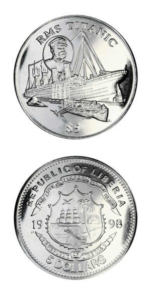 Liberia - RMS Titanic - 1998 - Five Dollar Crown - Brilliant Uncirculated