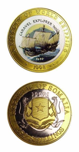 Somalia-History Of World Shipping-Caravel Explorer Nina-1998-250 Shillings-Bimetallic