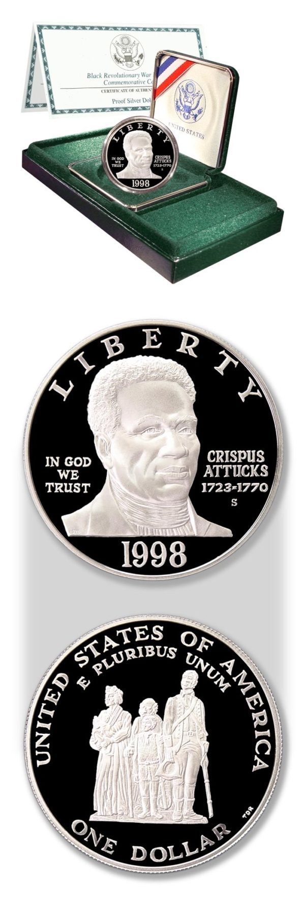 USA - Black Revolutionary War Patriots - Commemorative Silver Dollar - 1998 - Proof  - Mint Box & CO
